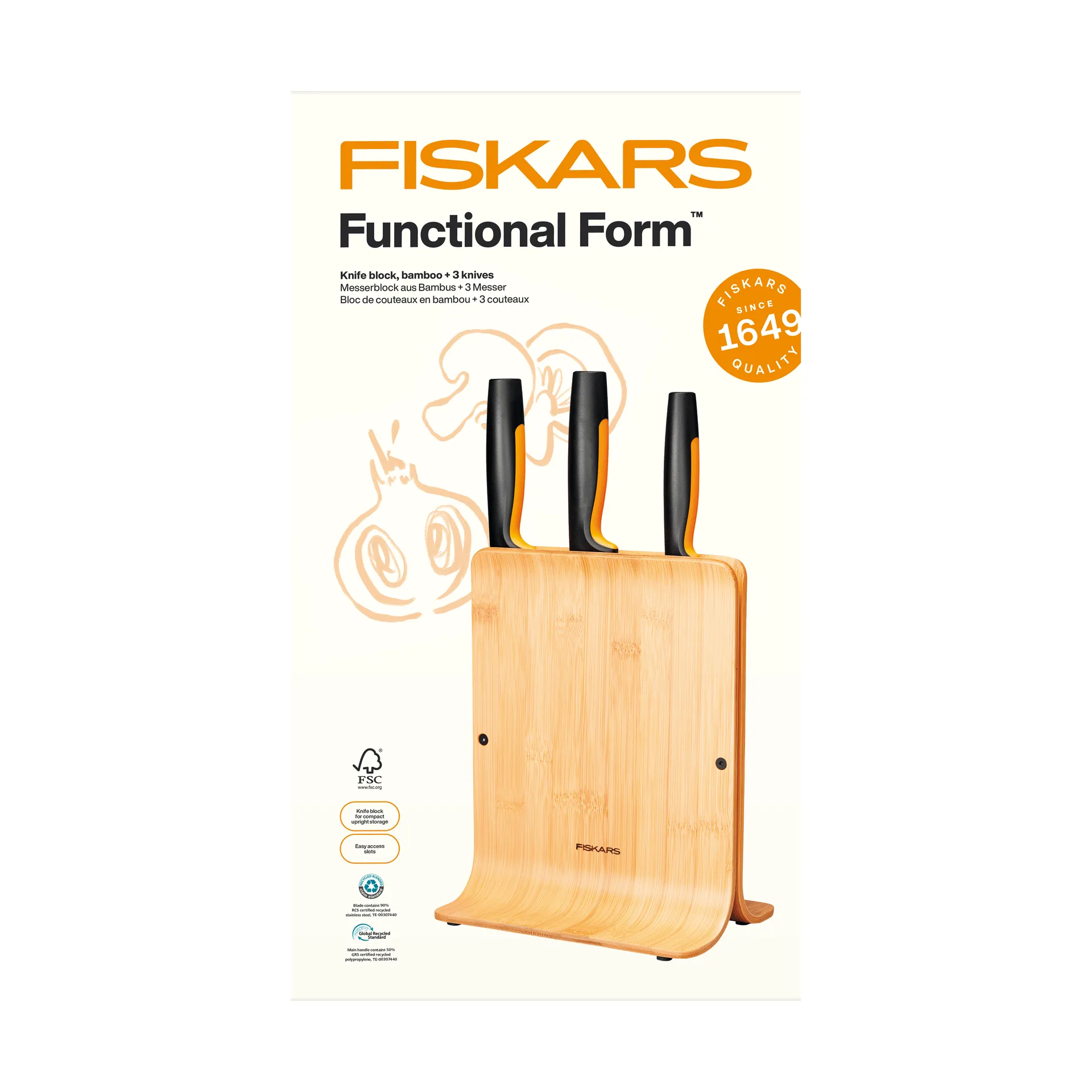 Functional Form knivsæt med knivblok, Bambus, 4 dele Fiskars
