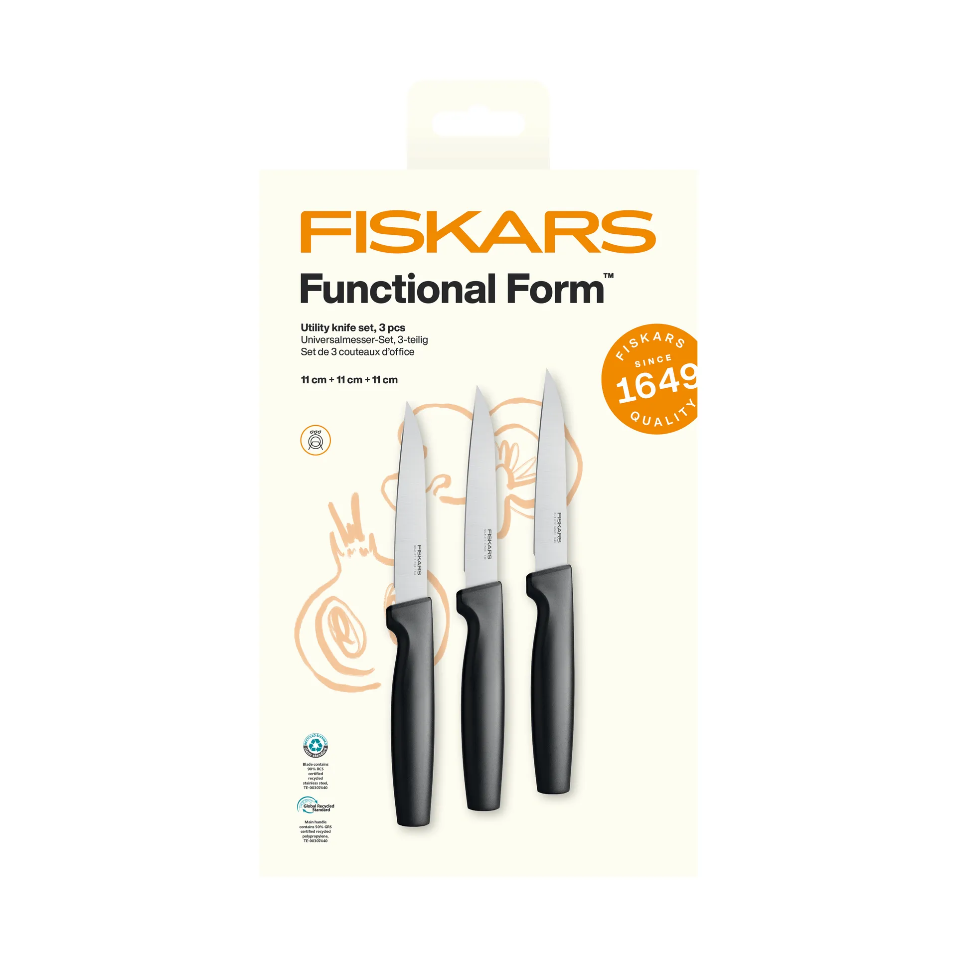 Functional Form universalknivsæt, Rustfrit stål, 3 dele Fiskars