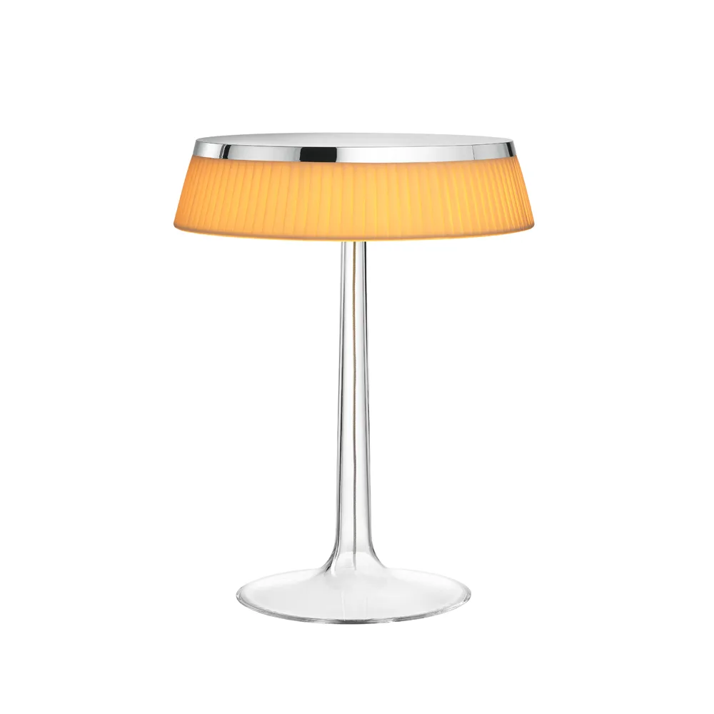 Bon Jour T bordlampe, Chrome-soft stof skærm Flos
