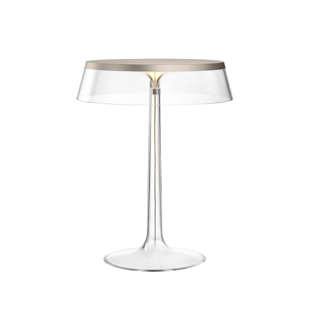 Bon Jour T bordlampe, Transparent-matkromet topp Flos