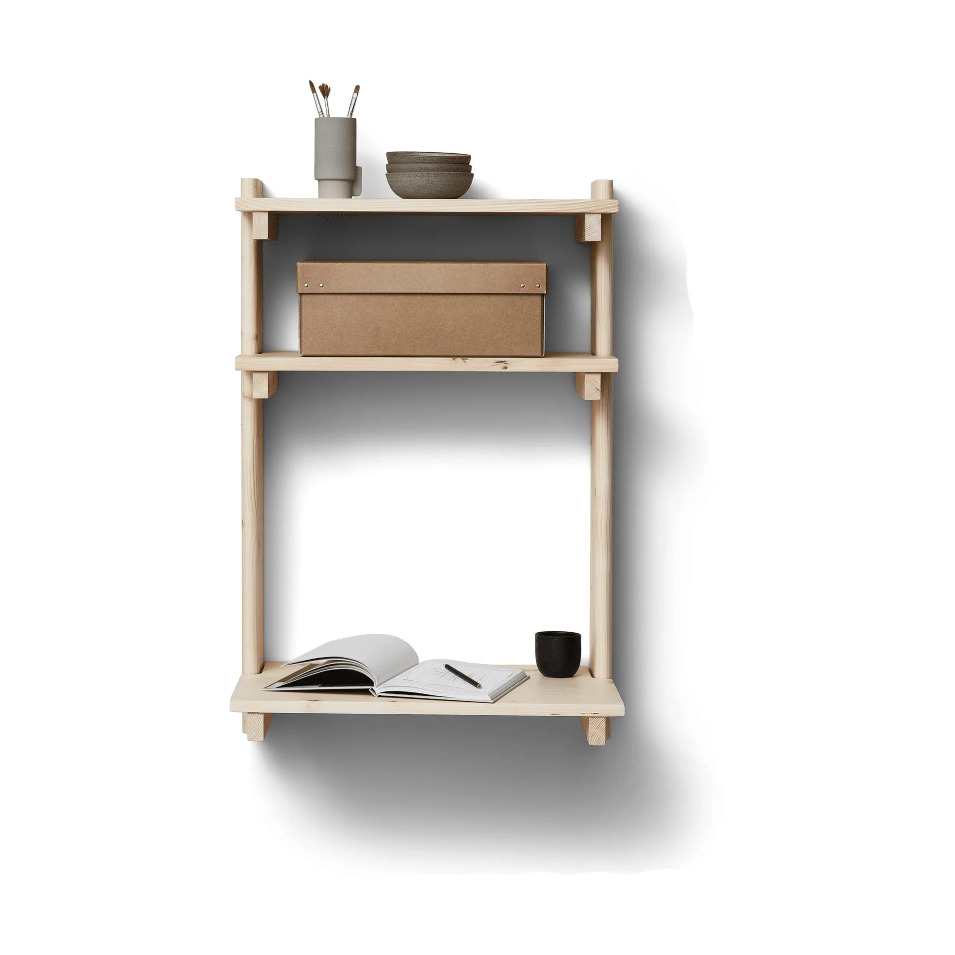 Beam væghylde med skrivebord, Fyrretræ Form & Refine