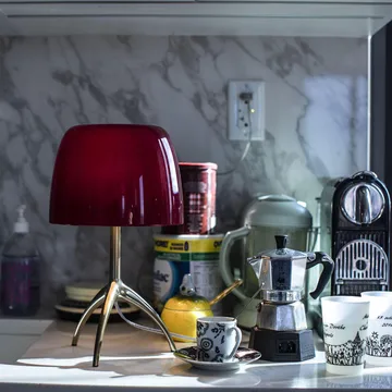 Lumiere Piccola dæmpbar bordlampe - Varm hvid skærm-aluminiumsfod - Foscarini