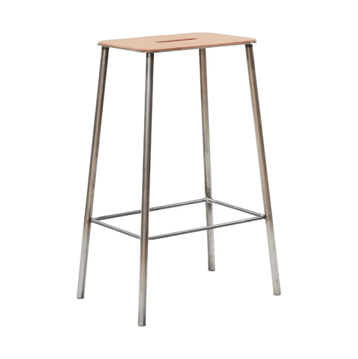 Adam skammel, Raw steel-natural leather, H:65 cm FRAMA