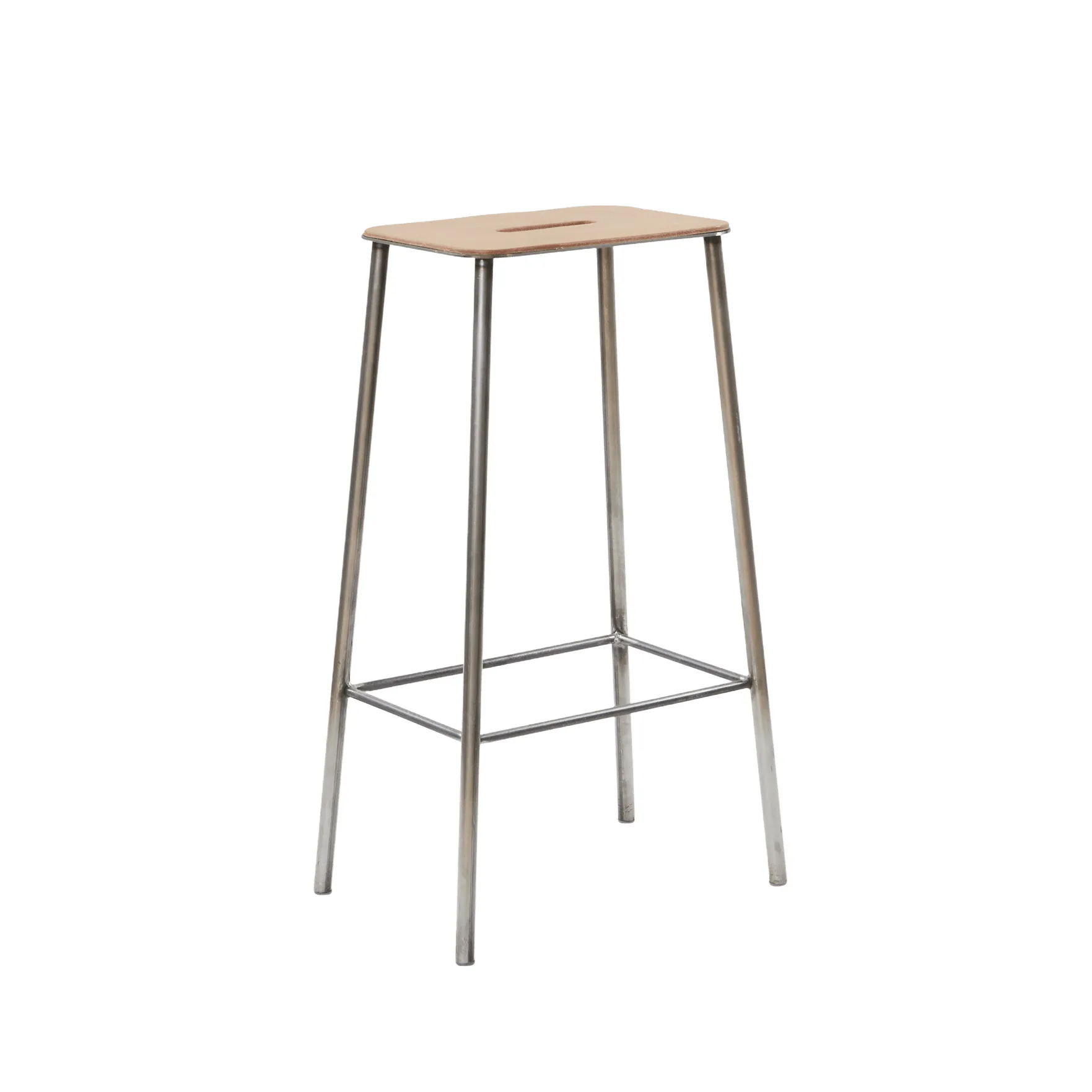 Adam skammel, Raw steel-natural leather, H:76 cm FRAMA