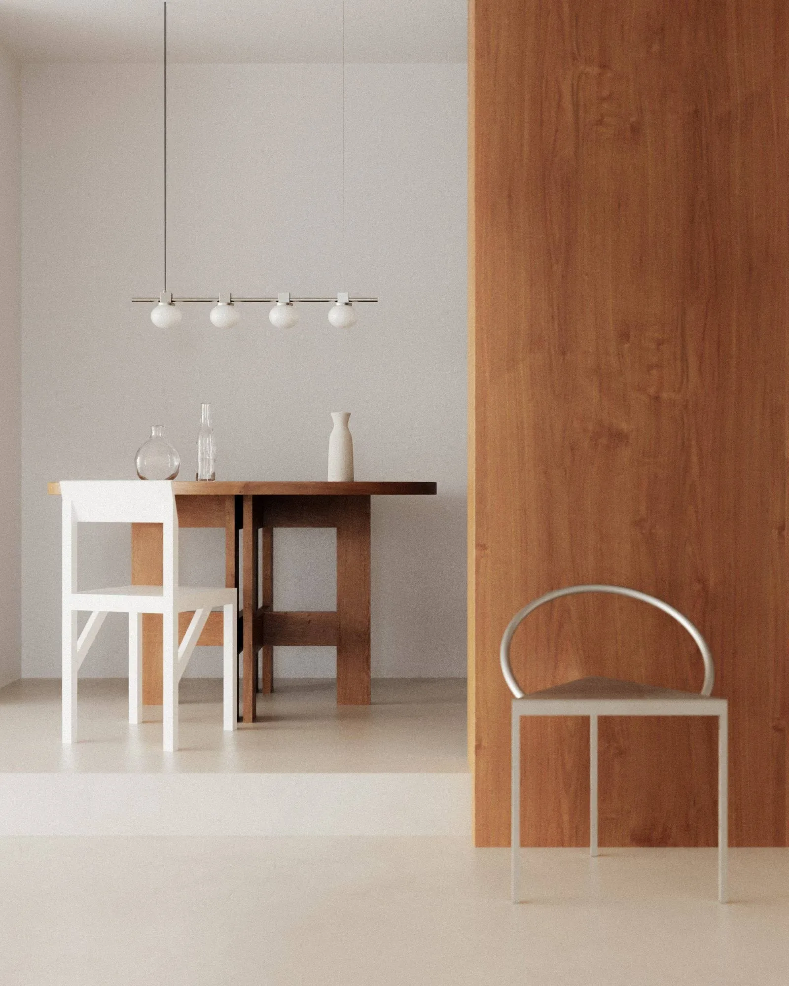 Ovoid Pendant Light Quadruple pendellampe, Rustfrit stål, opalglas FRAMA