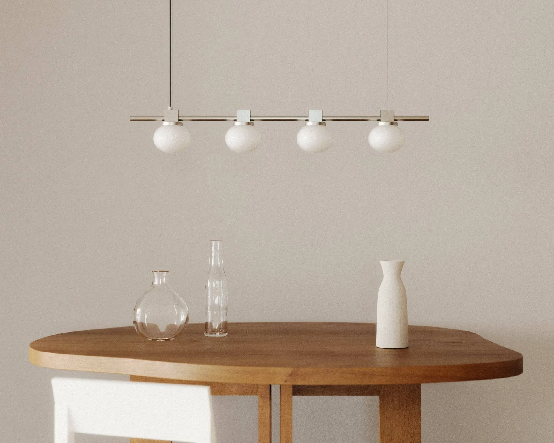 Ovoid Pendant Light Quadruple pendellampe, Rustfrit stål, opalglas FRAMA