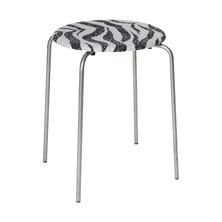 Petit Rond rund skammel - Rustfrit stål-stof Zebra - FRAMA