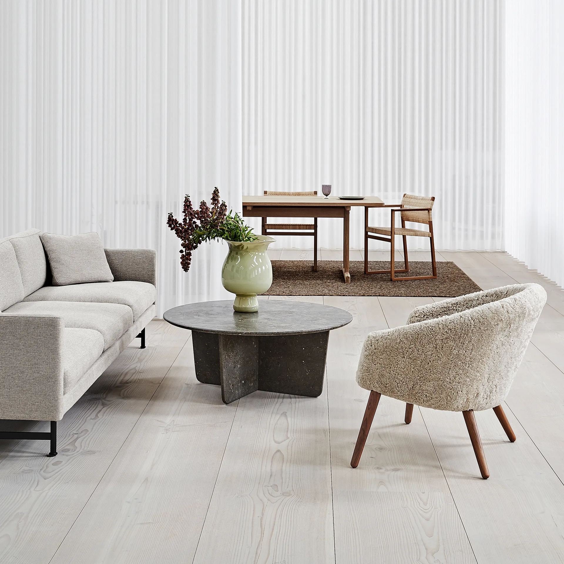 Ditzel loungefåtøj fåreskind, Moonlight-walnut Fredericia Furniture