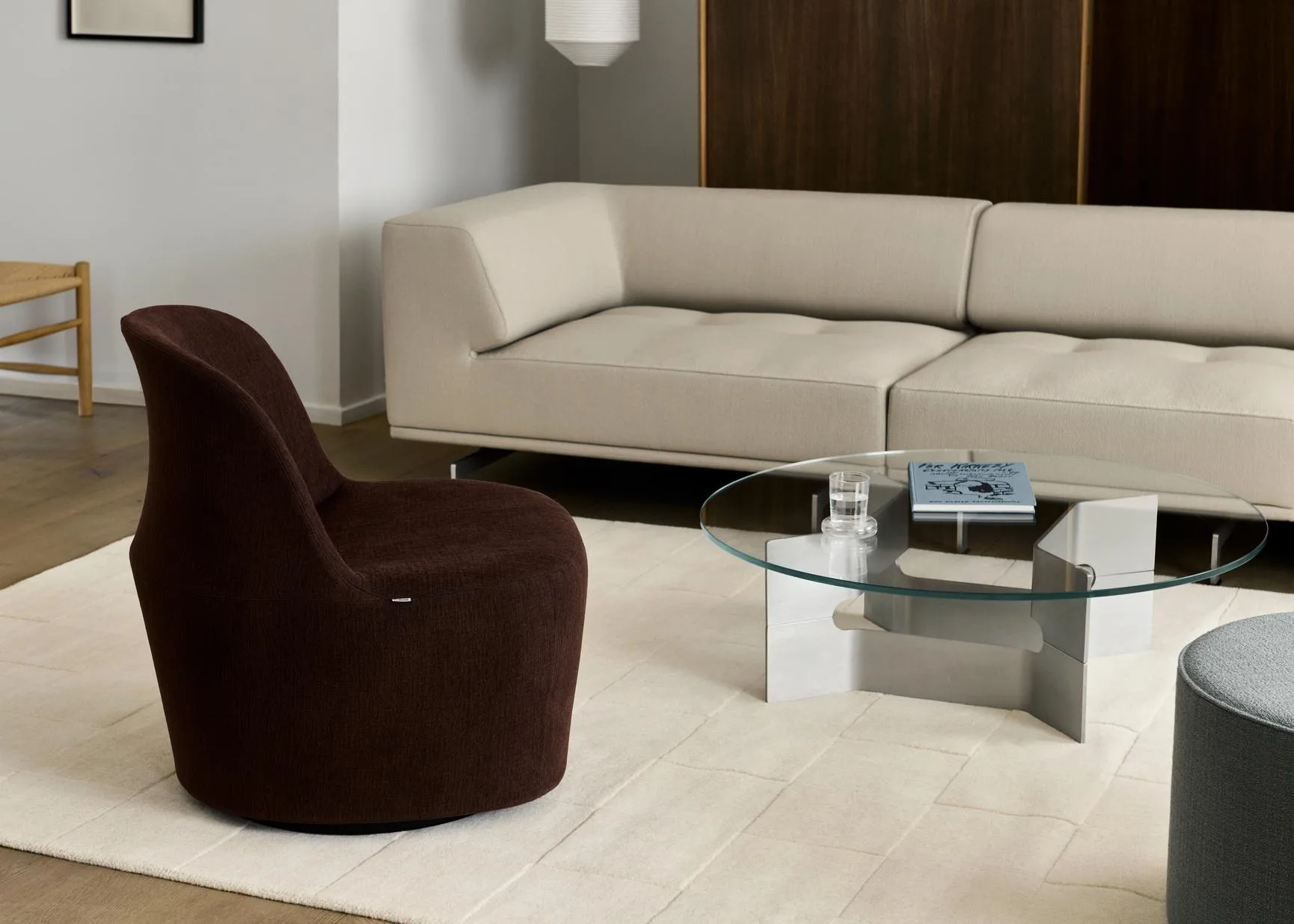 JG sofabord Ø98 cm, Glas-børstet aluminium Fredericia Furniture