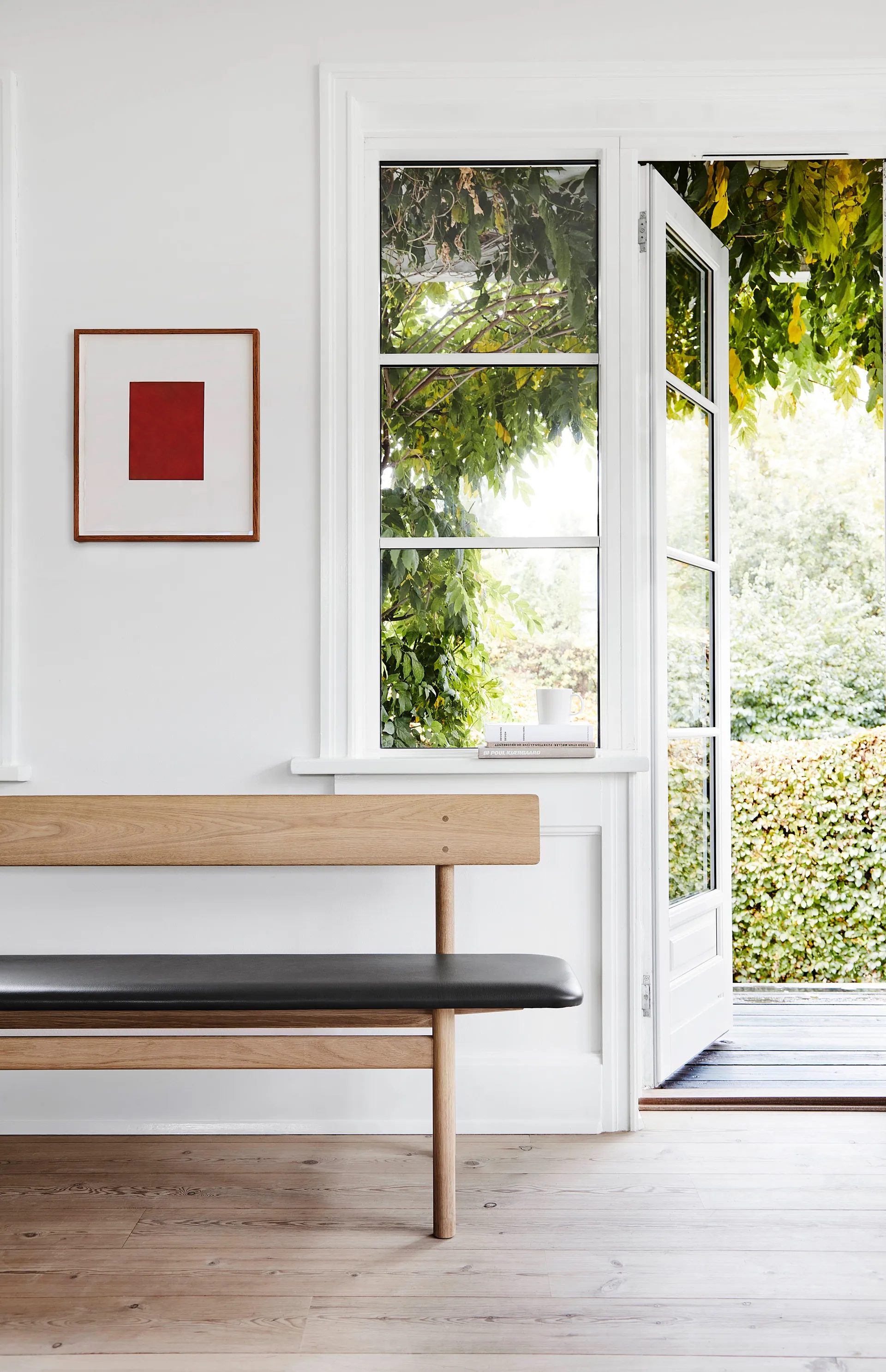 Mogensen 3171 bænk, Såped eg-læder omni 301 black Fredericia Furniture