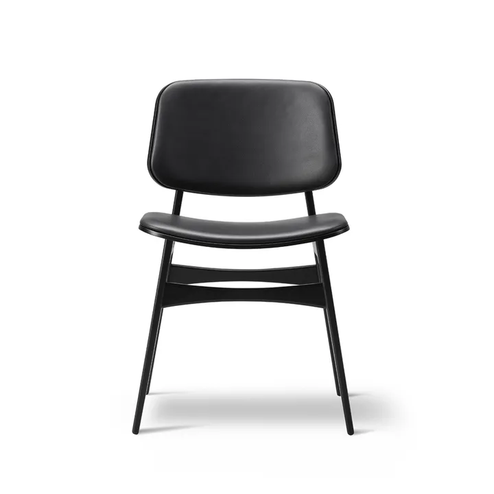 Søborg 3052 træbase stol fuldpolstret - læder omni 301 sort, sortlakerede egetræsben - Fredericia Furniture