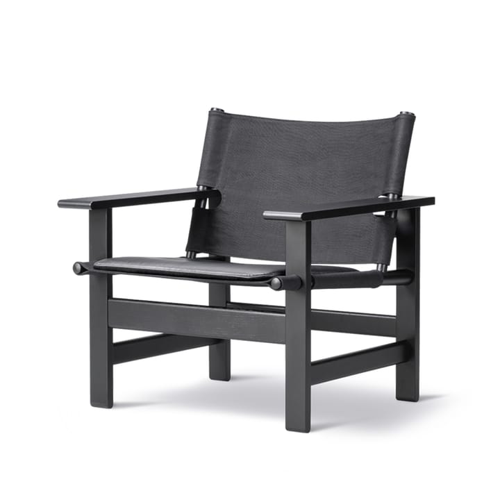 The Canvas Chair lænestol, Canvas sort-sortlakeret eg, inkl. sort læderpude Fredericia Furniture