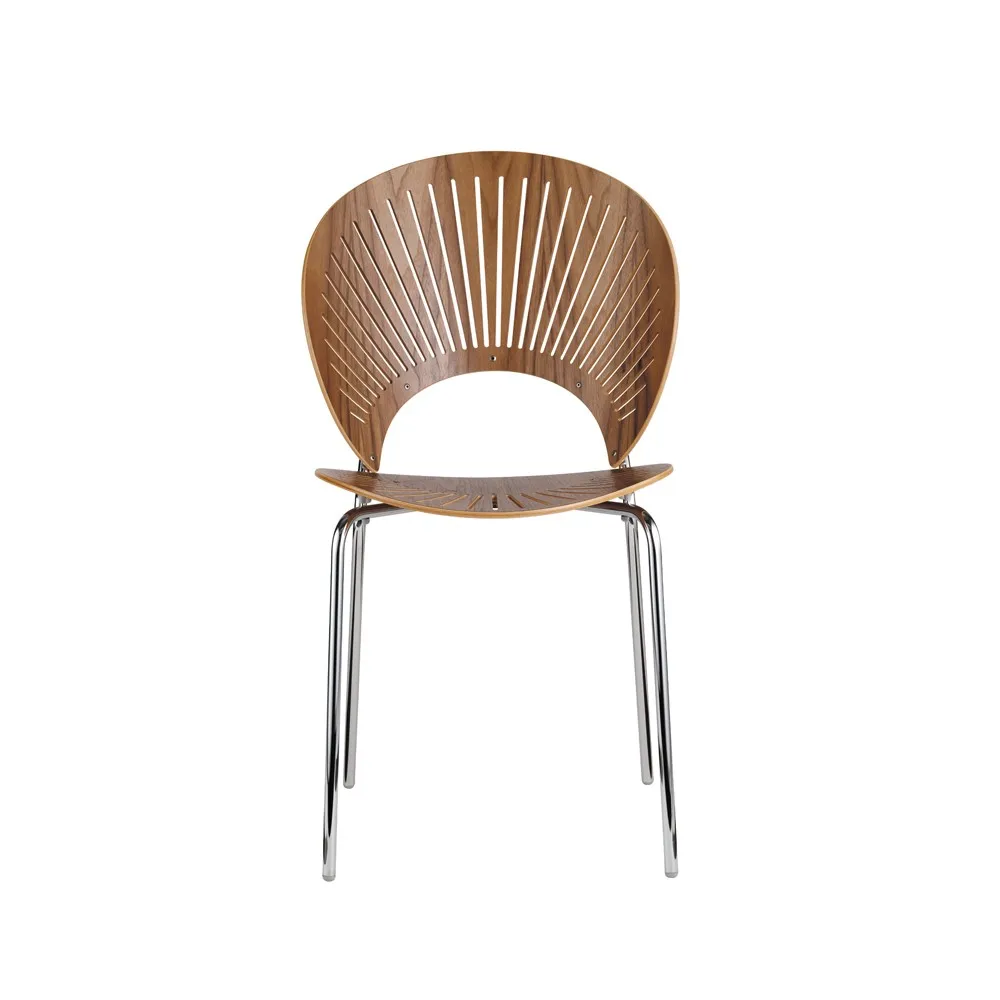 Trinidad 3398 stol, Klarlak valnød-ben krom Fredericia Furniture