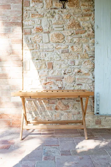 60 bakkebord - Teak, 59x94 cm - Fri Form