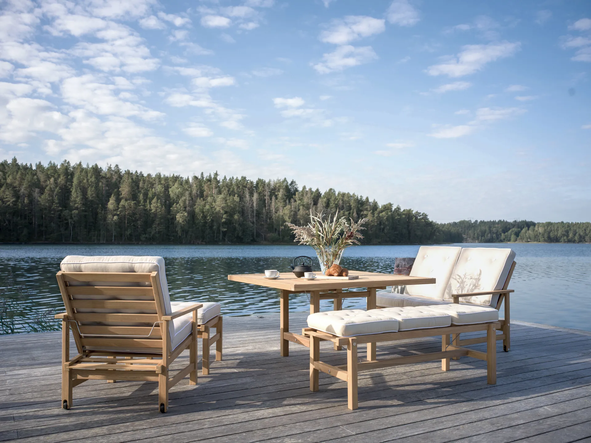 65 bord, Teak, 128×120×68 cm Fri Form