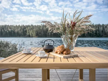 65 bord - Teak, 128×120×68 cm - Fri Form