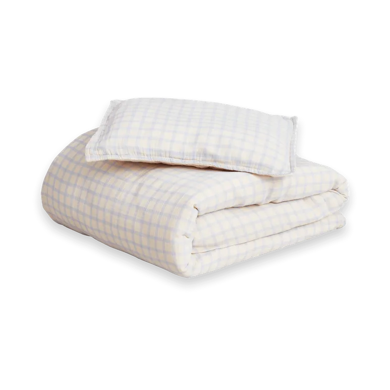 Gingham Sky Blue Muslin sengetøj baby, 70x80 cm / 28x35 cm Garbo&Friends