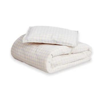 Gingham Sky Blue Muslin sengetøj junior - 100x130 cm/35x55 cm - Garbo&Friends