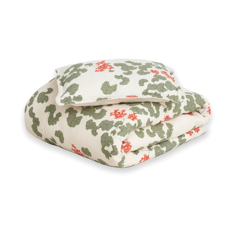 Pelargonium Muslin sengetøj baby, 70x80 cm / 28x35 cm Garbo&Friends