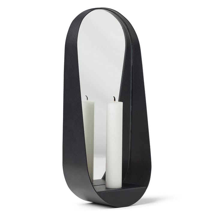 Glim spejl/lysestage oval 12x28 cm, Sort Gejst