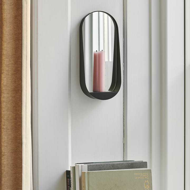 Glim spejl/lysestage oval 12x28 cm, Sort Gejst