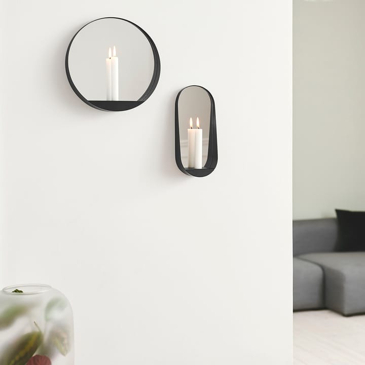 Glim spejl/lysestage oval 12x28 cm, Sort Gejst