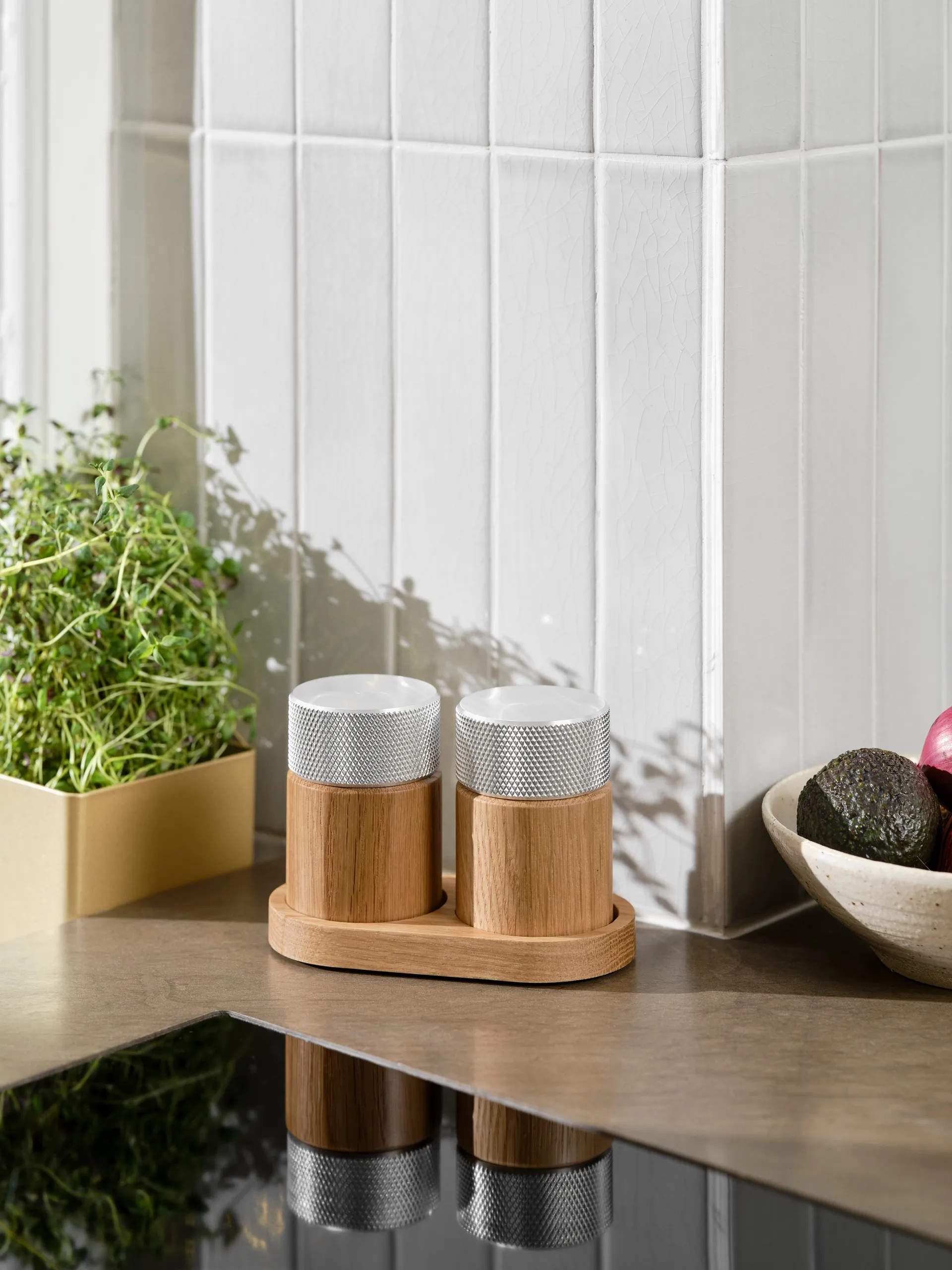 Sina salt- og peberkværn 6 cm, Eg-stål Gejst