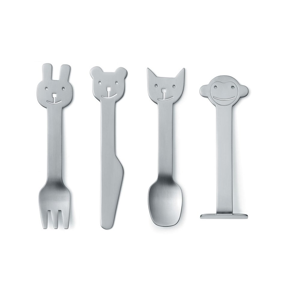 Gense Animal Friends bestik 4 dele børnebestik | Skandinavisk Design | Børnebestik | Sølv