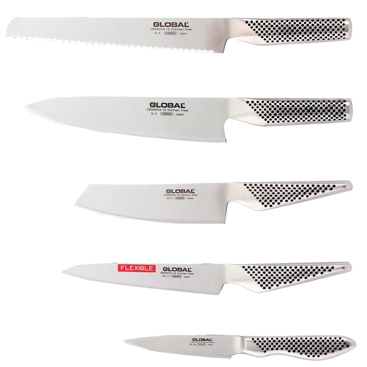 Global G-2951138R knivsæt, 5 knive - Rustfrit stål - Global