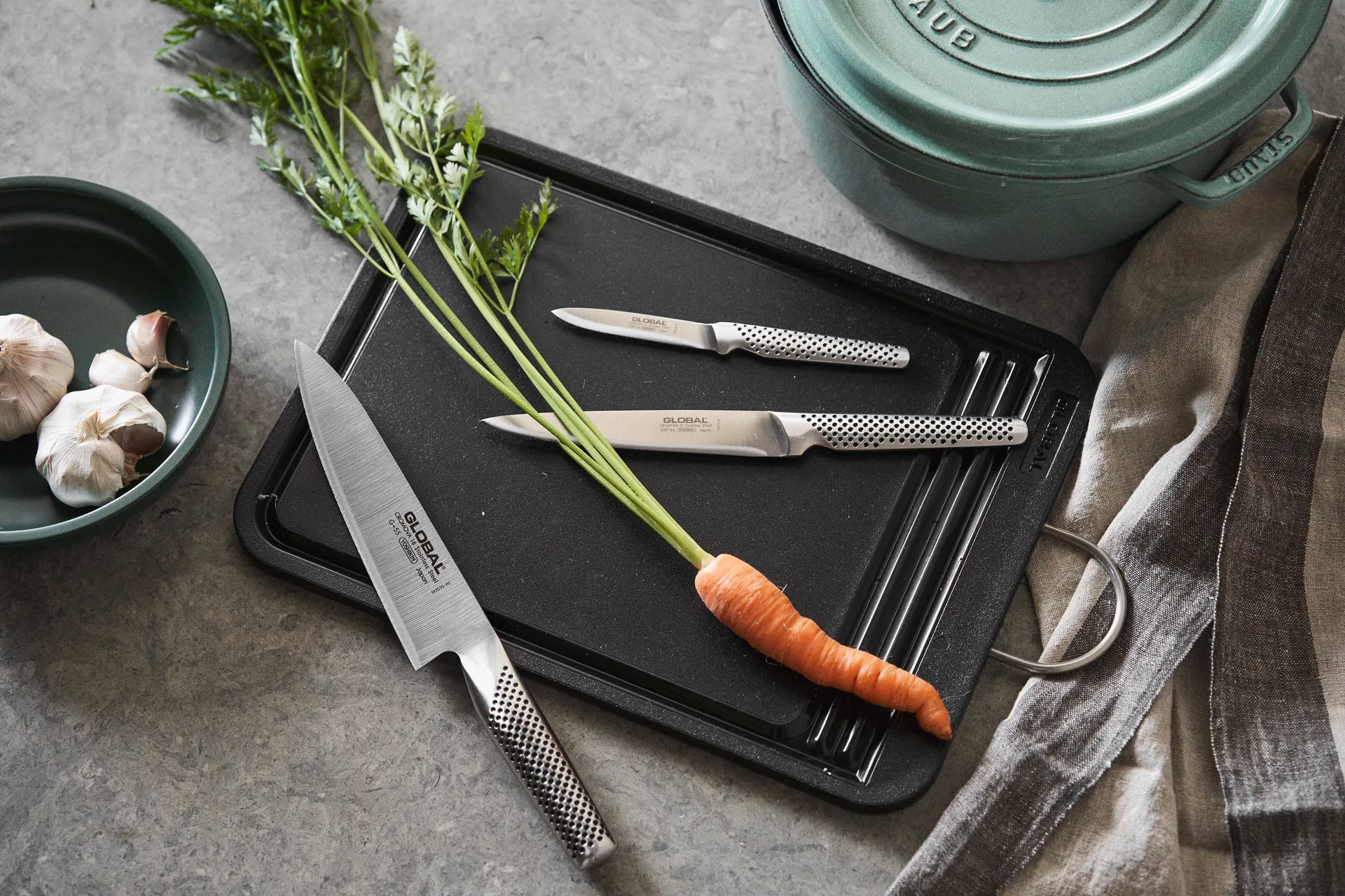 Global G-551524R knivsæt, 3 knive, Rustfrit stål Global