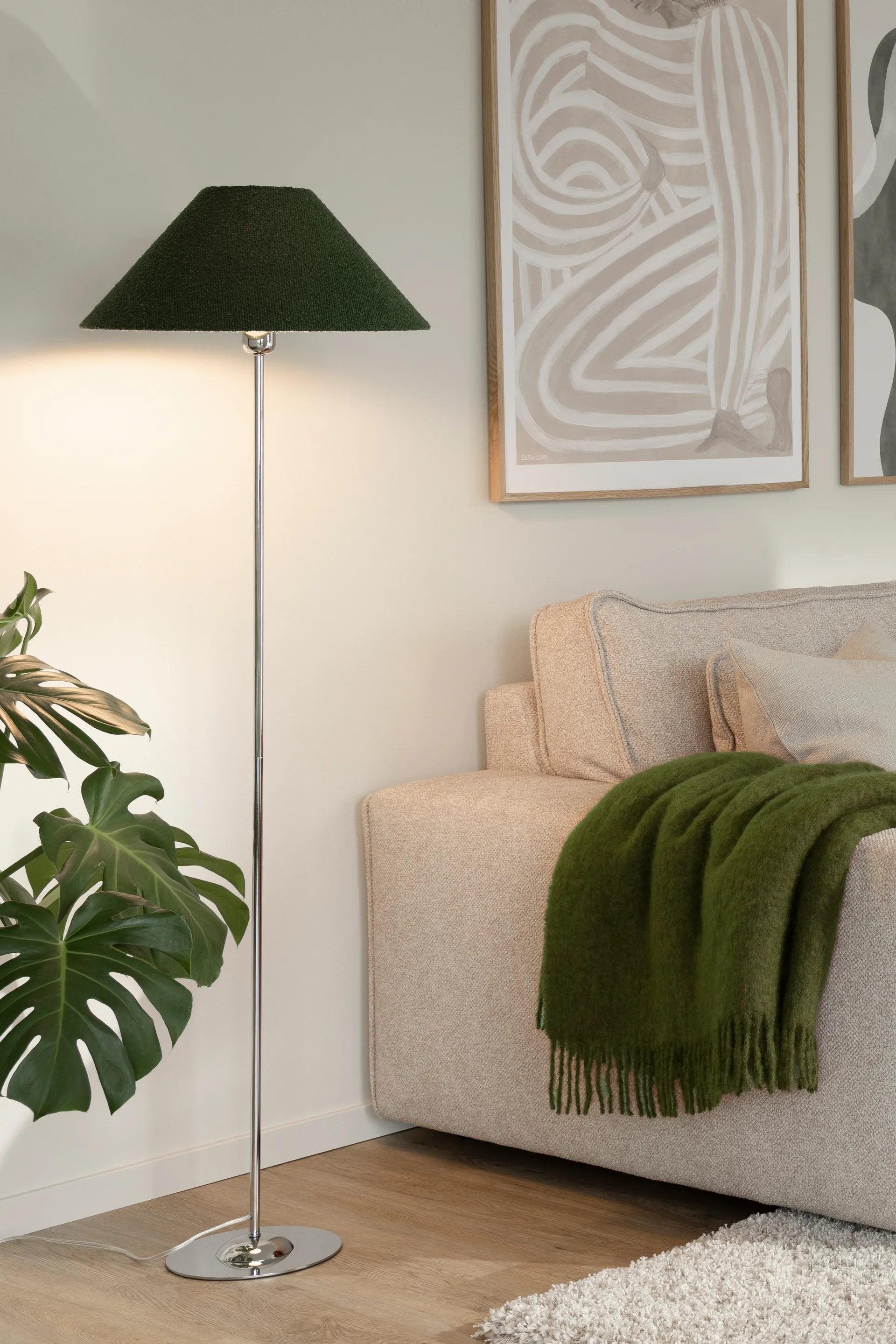 Iris 45 lampeskærm, Bouclé mosgrøn Globen Lighting