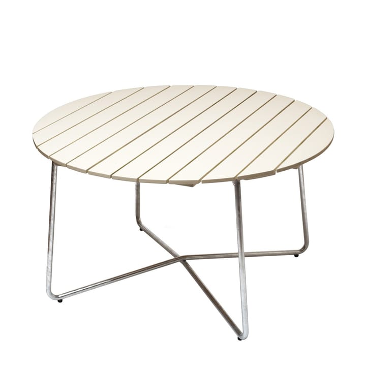 9A spisebord - Hvidlakeret eg-varmforzinket stativ Ø120 cm - Grythyttan Stålmöbler