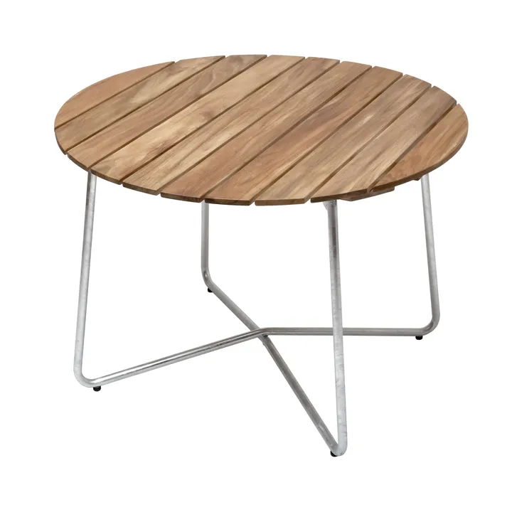 9A spisebord - Teak-varmforzinket stativ Ø100 cm - Grythyttan Stålmöbler