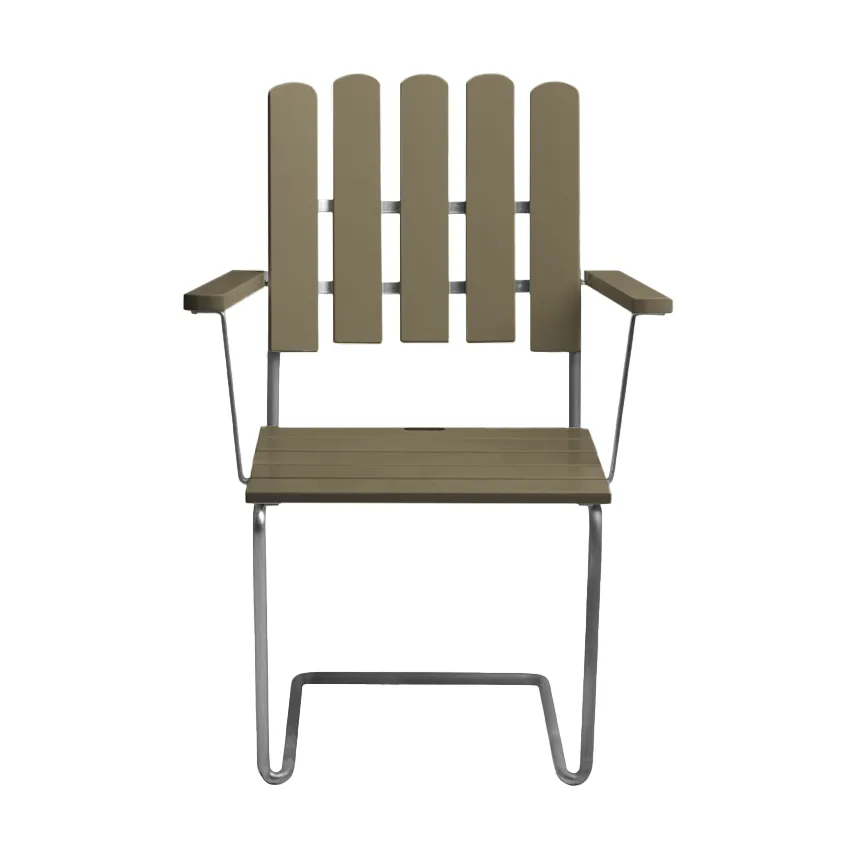 A2 lænestol, Lysegrøn eg-varmforzinket stativ Grythyttan Stålmöbler