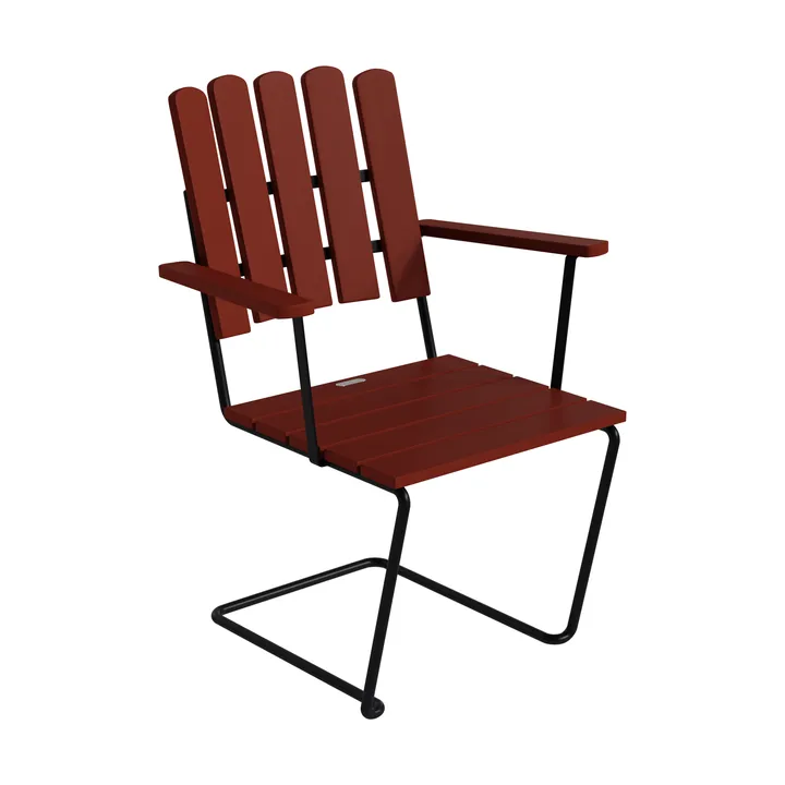 A2 lænestol - Mørkerød lakeret eg-sort stålstativ - Grythyttan Stålmöbler