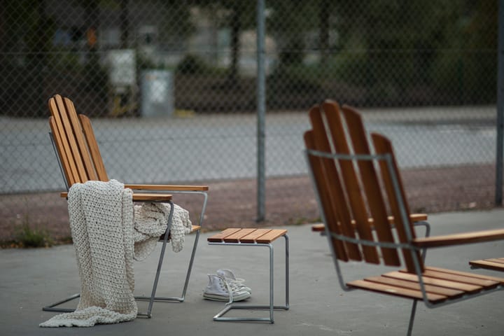 A3 bord/fodskammel, Teak-varmforzinket stativ Grythyttan Stålmöbler