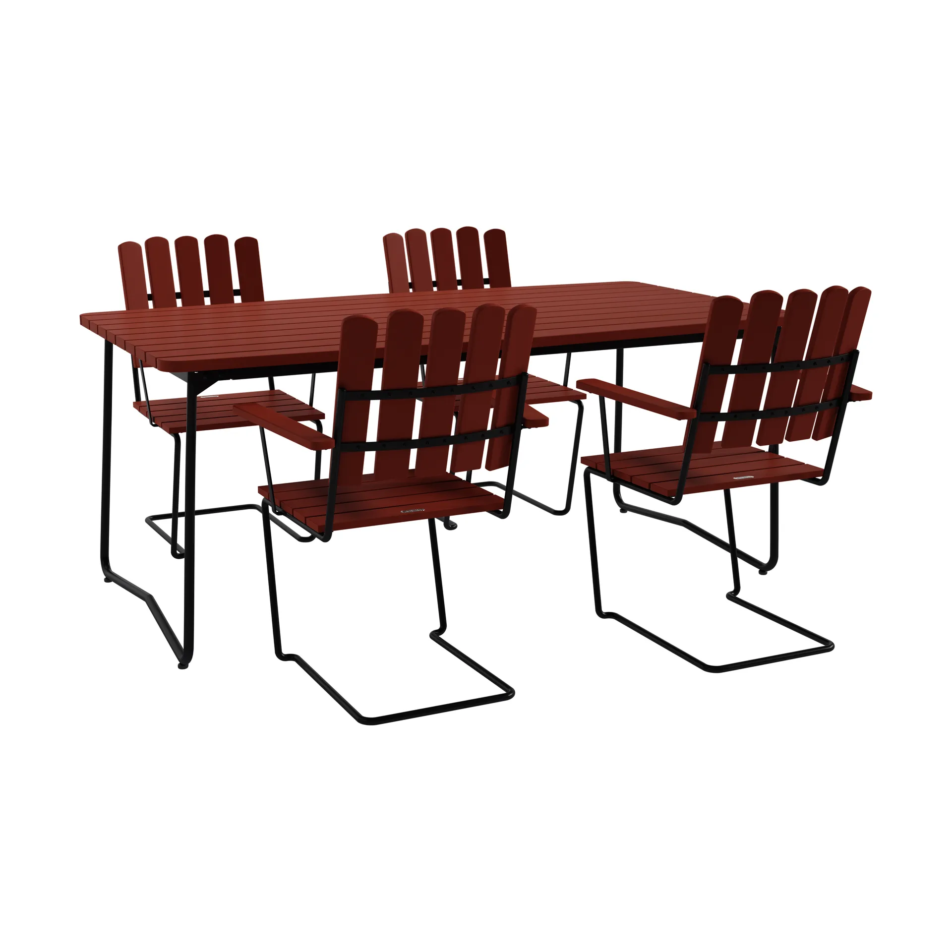 B31 bord 170 cm + 4 A2 lænestol, mørkerød eg-sort stel,  Grythyttan Stålmöbler