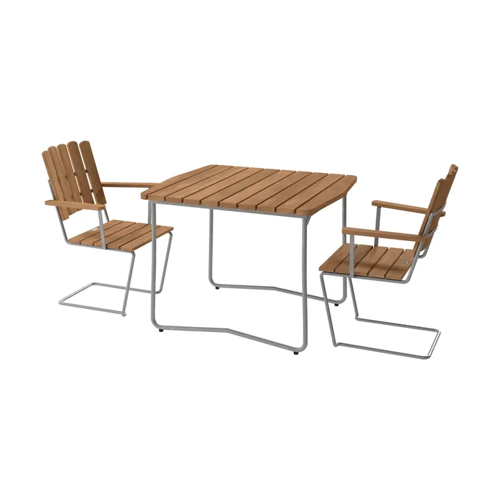 B31 bord 92 cm + 2 A2 lænestol, teak-varmforzinket stel - Grythyttan Stålmöbler