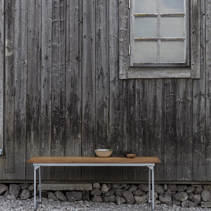 Bänk 8 bænk, Teak-varmforzinket stålstativ Grythyttan Stålmöbler