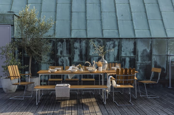 Bänk 9 bænk, Teak-170 cm-varmforzinket Grythyttan Stålmöbler
