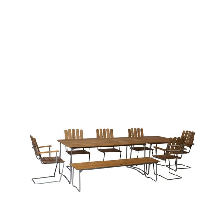 Bänk 9 bænk, Teak-170 cm-varmforzinket Grythyttan Stålmöbler