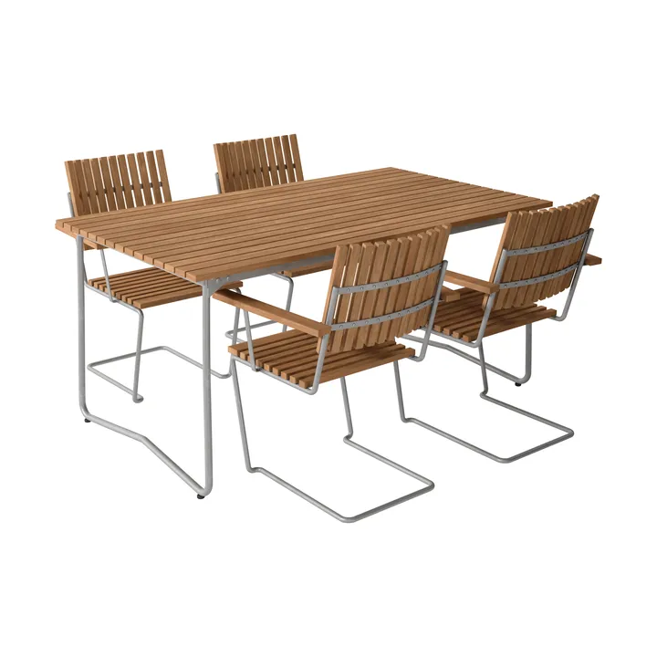 Bovik bord + 4 stole, teak-varmforzinket stel - Grythyttan Stålmöbler
