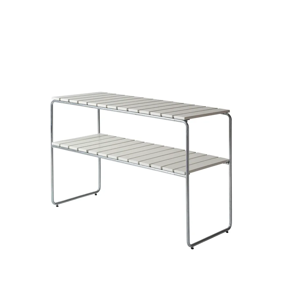 Grythyttan aflastningsbord, Hvid lak eg-varmforzinket stativ Grythyttan Stålmöbler