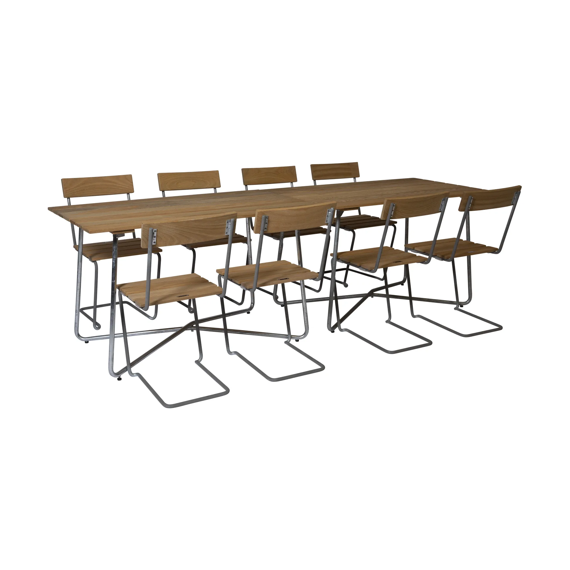 Grythyttan spisegruppe 2 stk. B25A + 8 stk. Stol 1 olieret eg,  Grythyttan Stålmöbler