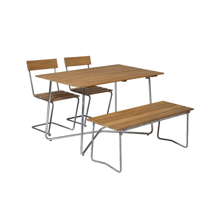 Grythyttan spisegruppe B25A + 2 stk. Stol 1 + Bænk 8 teak - Grythyttan Stålmöbler