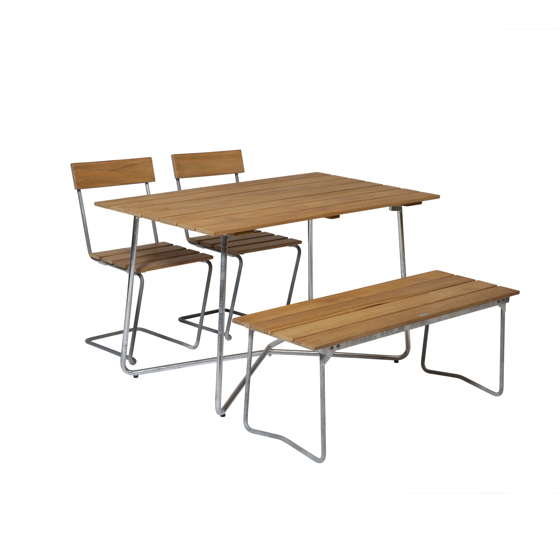 Grythyttan spisegruppe B25A + 2 stk. Stol 1 + Bænk 8 teak Grythyttan Stålmöbler