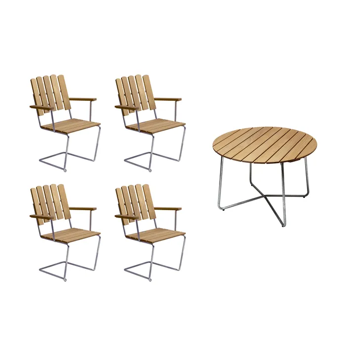 Grythyttan spisegruppe eg 9A Ø100cm + 4 stk. A2 - Grythyttan Stålmöbler