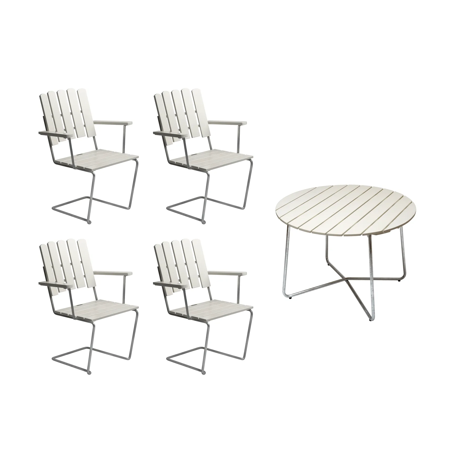 Grythyttan spisegruppe hvid 9A Ø100cm + 4 stk. A2,  Grythyttan Stålmöbler