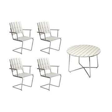 Grythyttan spisegruppe hvid 9A Ø100cm + 4 stk. A2 - Grythyttan Stålmöbler