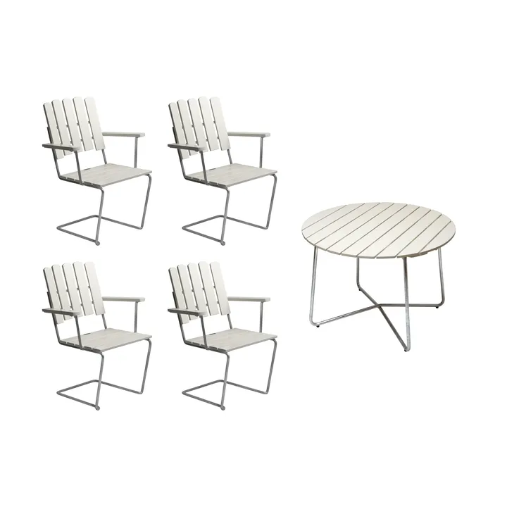 Grythyttan spisegruppe hvid 9A Ø100cm + 4 stk. A2 - Grythyttan Stålmöbler